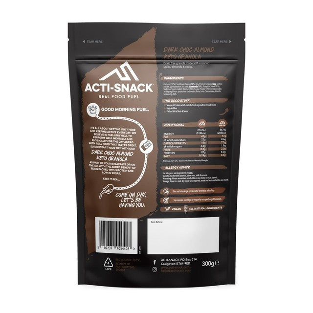 Acti-Snack Keto Dark Choc Almond Granola 300g - British product