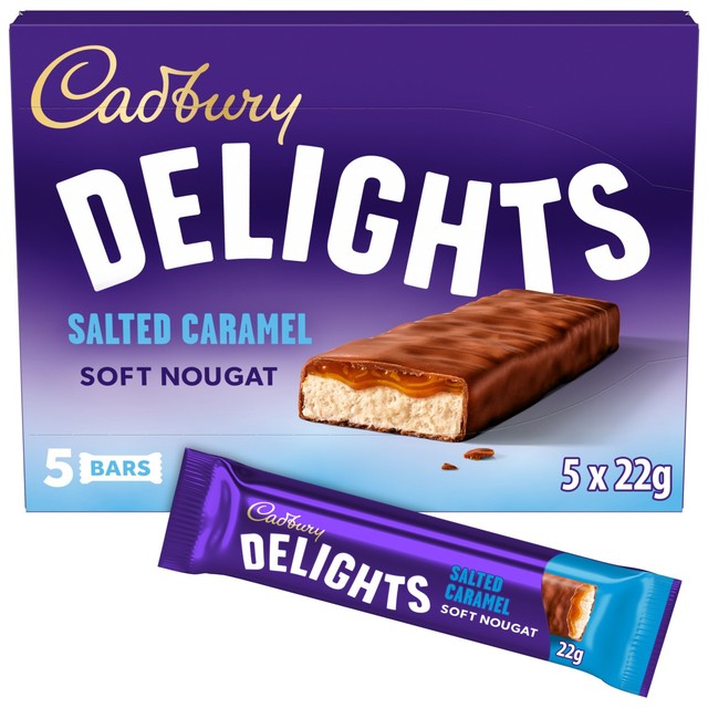 Cadbury Delights soft nougat salted caramel chocolate bars 5 x 22g - British product