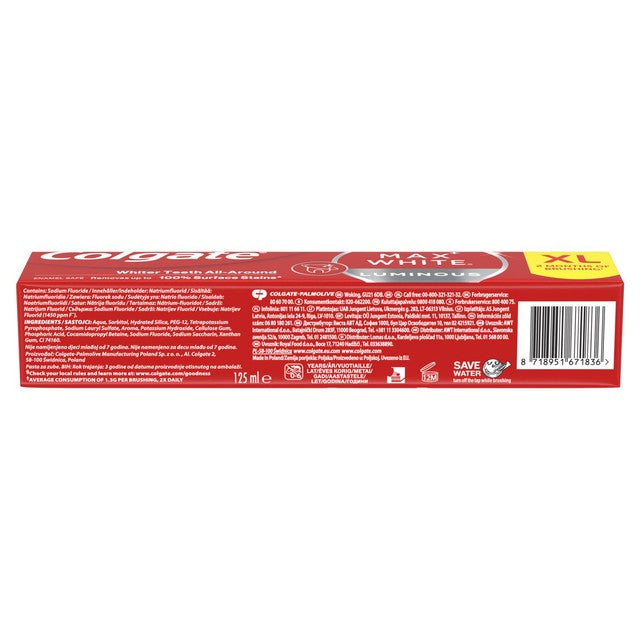 Colgate Max White Luminous Whitening Toothpaste 125ml - British product
