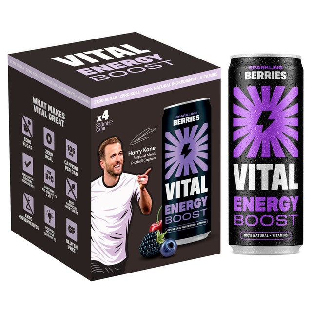 Vital sparkling berries energy drink 330ml - British product