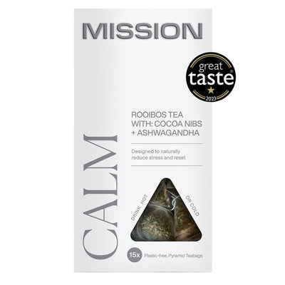 MISSION Calm Rooibos Tea Bags with Cocoa Nibs and Ashwagandha 15 Pack