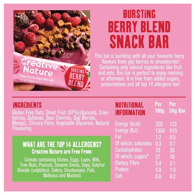 Creative Nature Bursting Berry Blend fruit bar 38g - British product