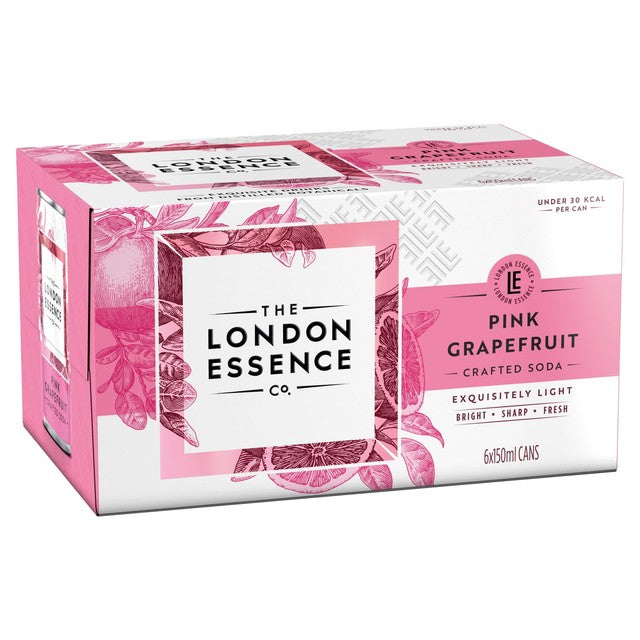 London Essence pink grapefruit soda 6x150ml cans, UK version