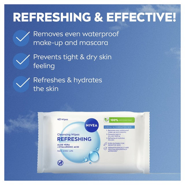 Nivea refreshing face cleansing wipes 25 wipes, imported from the UK