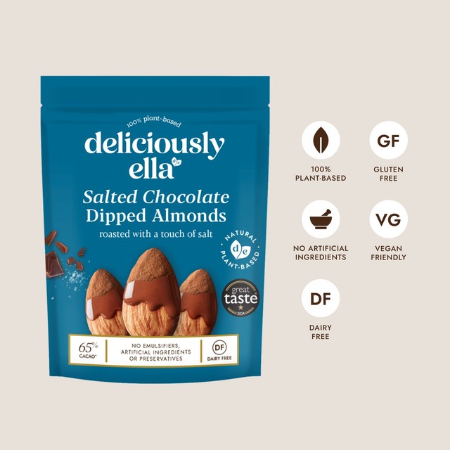 Deliciously Ella salted chocolate dipped almonds 75g - British product