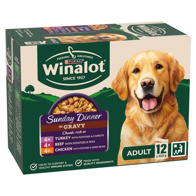 Winalot Sunday Dinner Mixed in Gravy wet dog food 12 x 100g pouches (British brand)