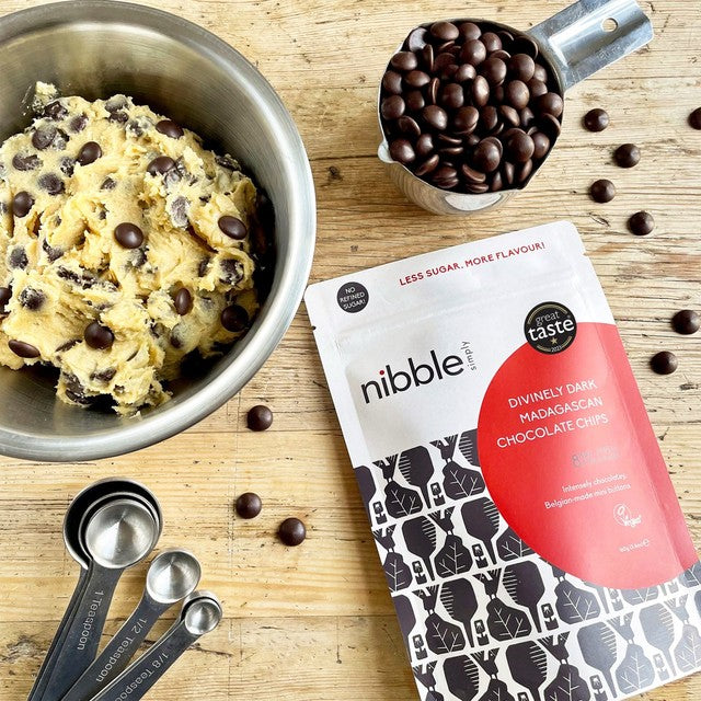 Nibble Protein dark Madagascan chocolate chips 160g, imported from the UK