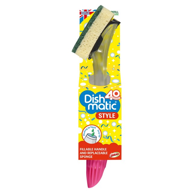 Dishmatic fillable washing up brush with heavy duty sponge - British product