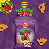 Monster Munch Pickled Onion Baked Corn Snacks 6x20g, imported from the UK