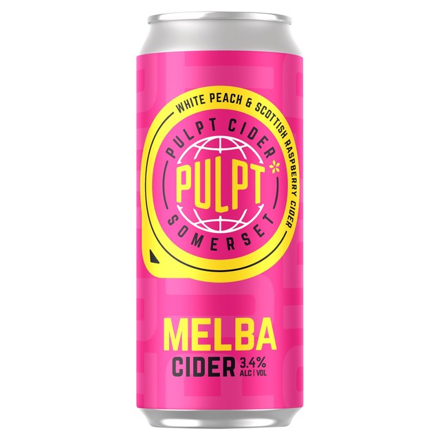 Pulpt Melba white peach raspberry craft cider, UK version