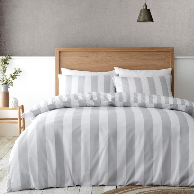 Catherine Lansfield Cove Stripe Silver Single Duvet Cover Set - British product