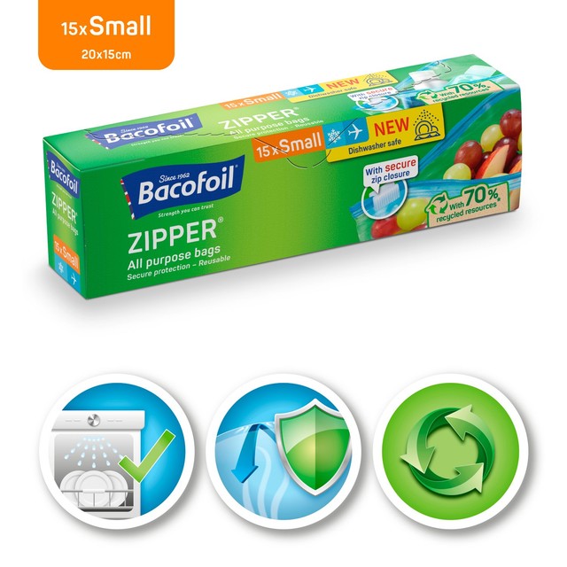 Bacofoil Small All Purpose Zipper Freezer Bags 15 Pack - British product