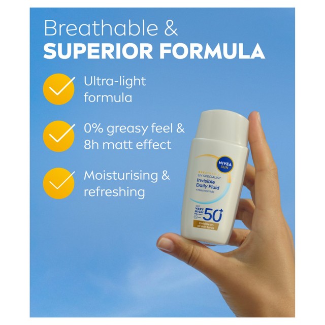 Nivea Face SPF 50 sunscreen 40ml, imported from the UK