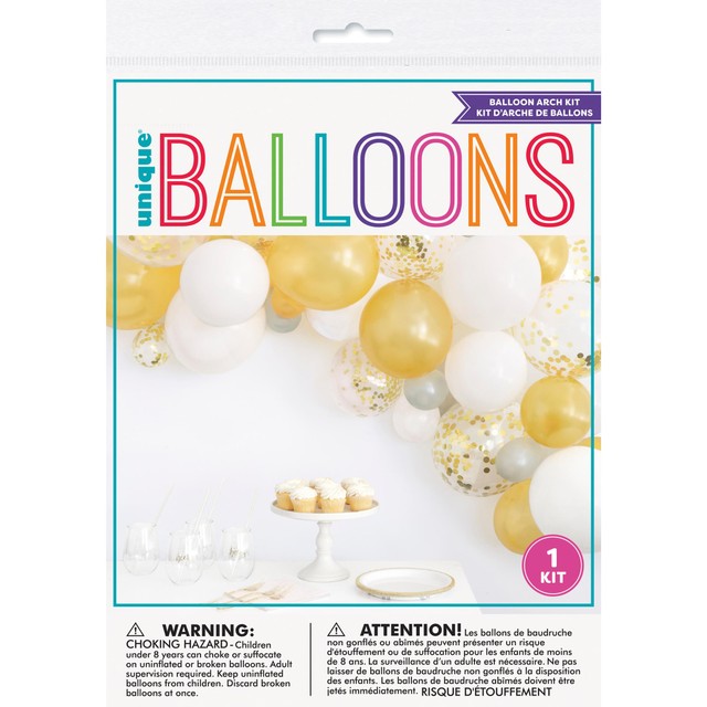 Unique Party gold silver white balloon arch kit approx 8ft, UK version