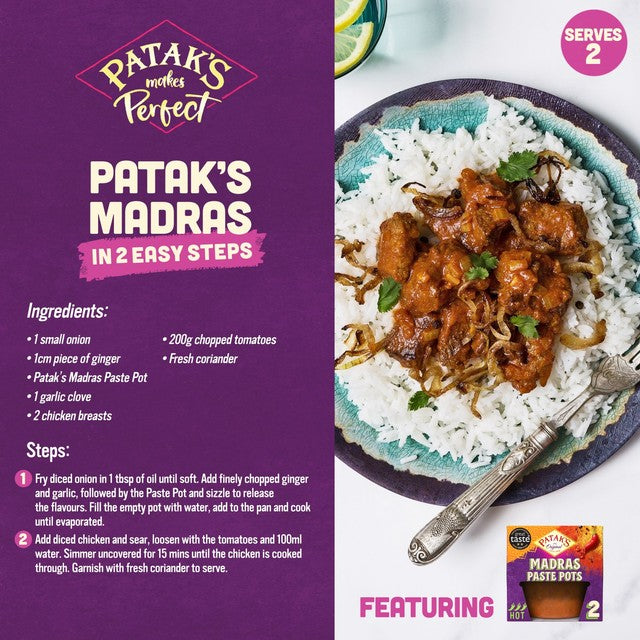 Patak's Madras curry paste 2 x 70g, imported from the UK