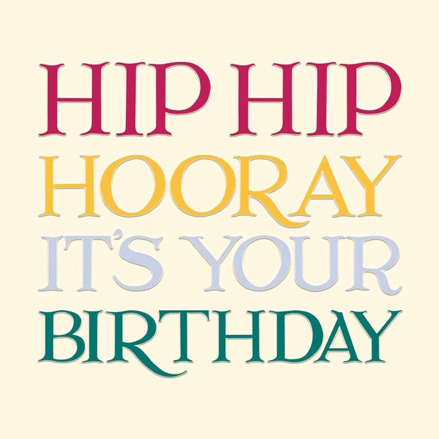 Woodmansterne Emma Bridgewater Hooray birthday card 16x16cm - British product
