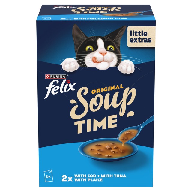 Felix Soup Fish Selection Plaice, Tuna & Cod wet cat food 6 x 48g - British product