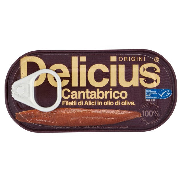 Delicius anchovy fillets in olive oil 28g - British product