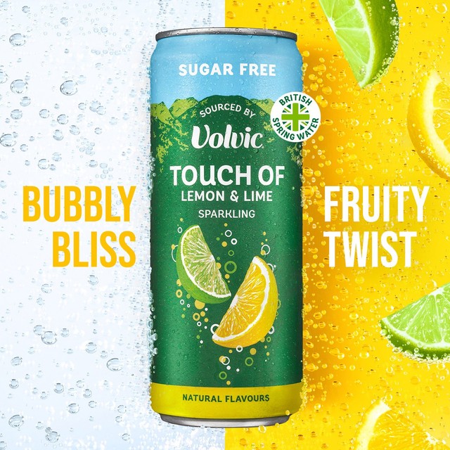 Volvic lemon and lime sparkling sugar free flavoured water 4 x 330ml cans (British brand)