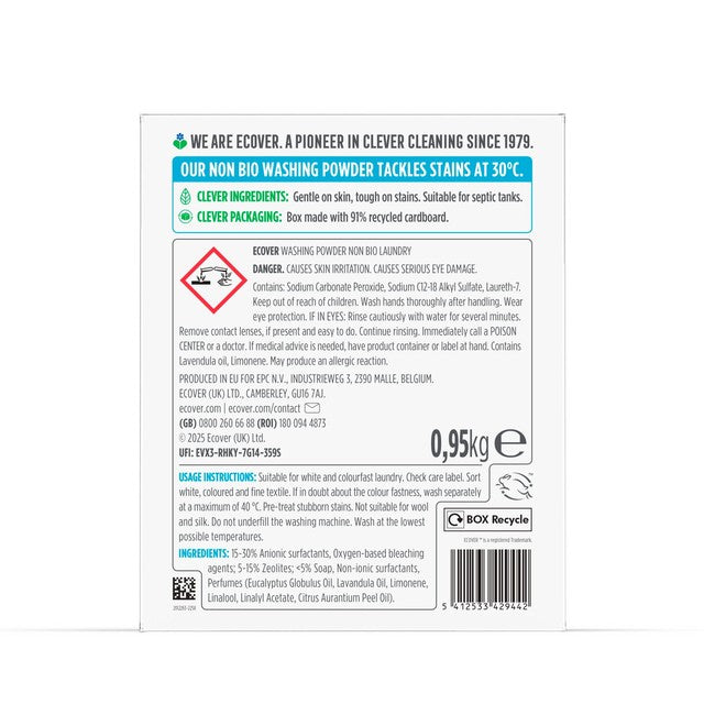 Ecover non bio laundry powder 19 washes, imported from the UK