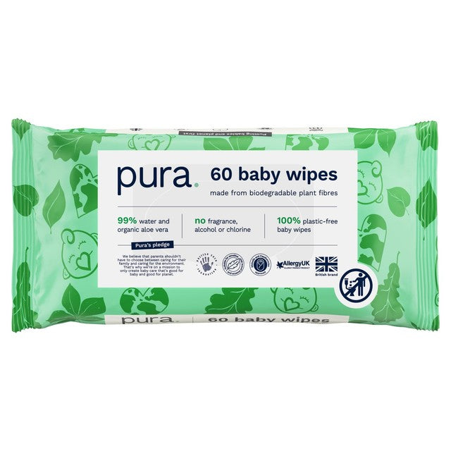 Pura plastic free baby wipes, imported from the UK