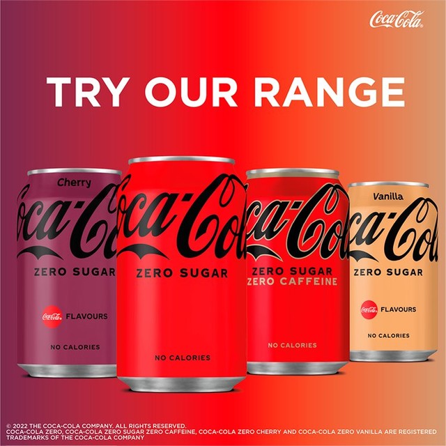 Coca-Cola Zero Sugar Zero Caffeine cola drink 8x330ml - British product