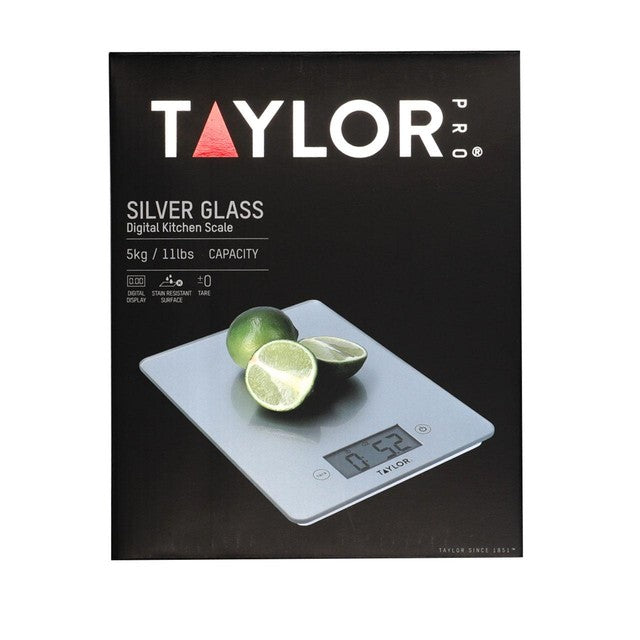 Taylor Pro silver glass digital kitchen scale 5kg (British brand)