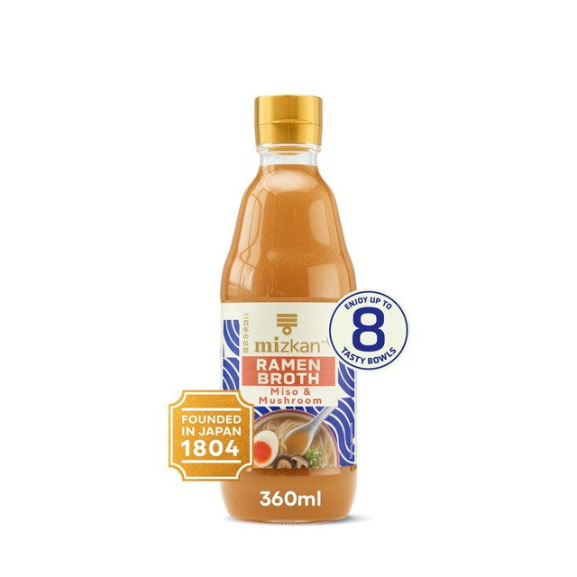 Mizkan ramen broth rich miso and maitake mushrooms 360ml, imported from the UK