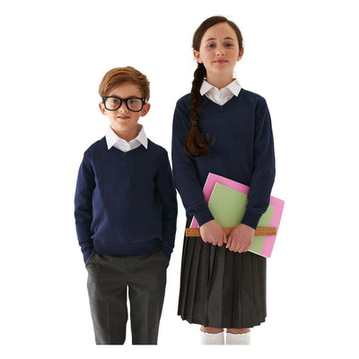 Pull d'école en coton pur M&amp;S, bleu marine, pour enfant, 6-7 ans