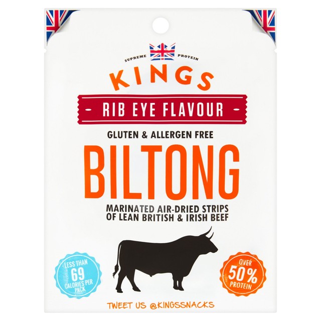 Kings Elite Snacks rib eye biltong 25g, UK version