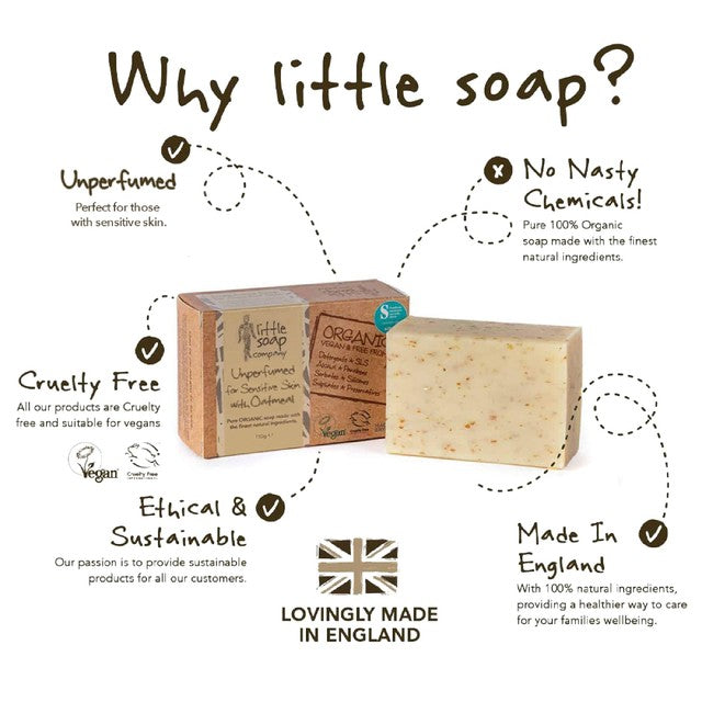 Little Soap Company Organic Bar Soap Unperfumed 110g, imported from the UK