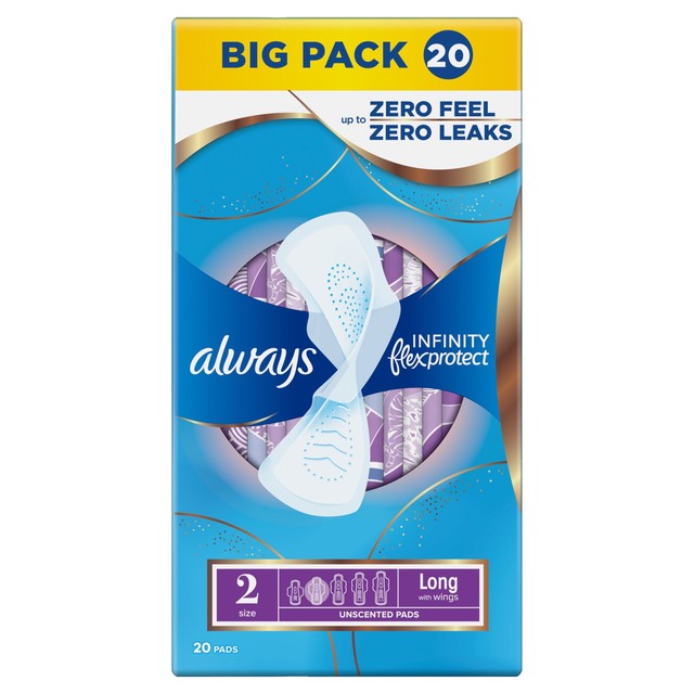 Always Infinity FlexProtect Long sanitary pads 20 count, UK version