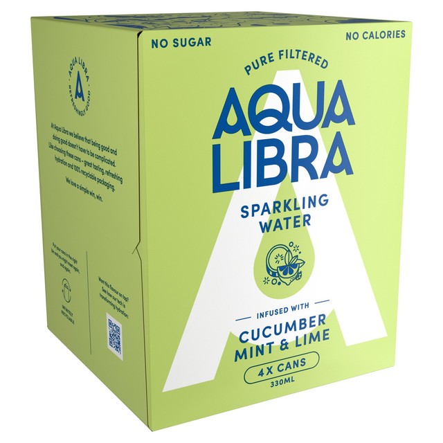 Aqua Libra cucumber mint lime sparkling water 4x330ml cans - British product