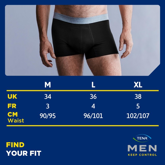 TENA Men Washable Incontinence Boxer Black Size Large (British brand)