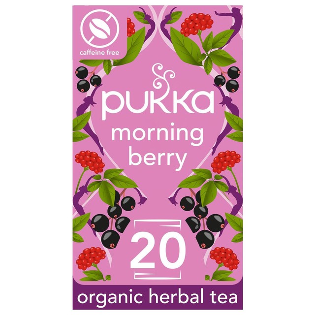 Pukka Herbs Organic Morning Berry tea bags 20-pack, imported from the UK