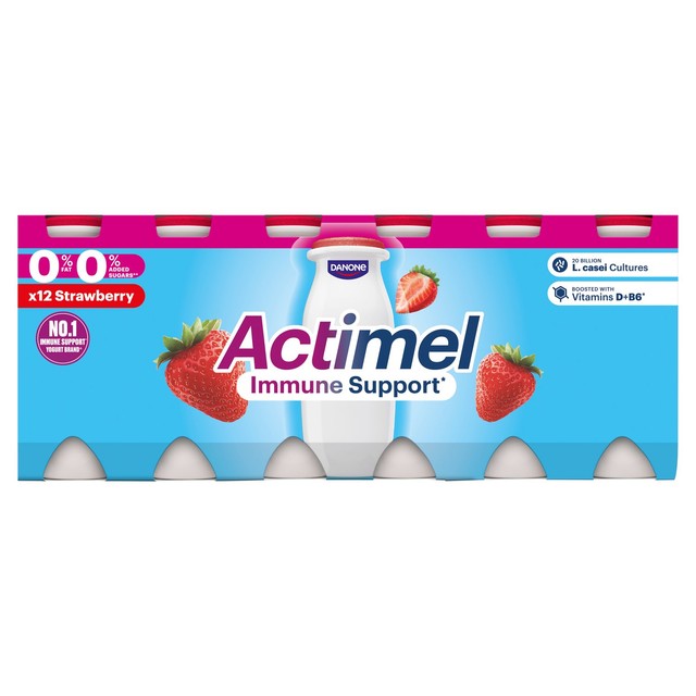 Actimel Strawberry Fat Free Yoghurt Drink 12x100g multipack - British product