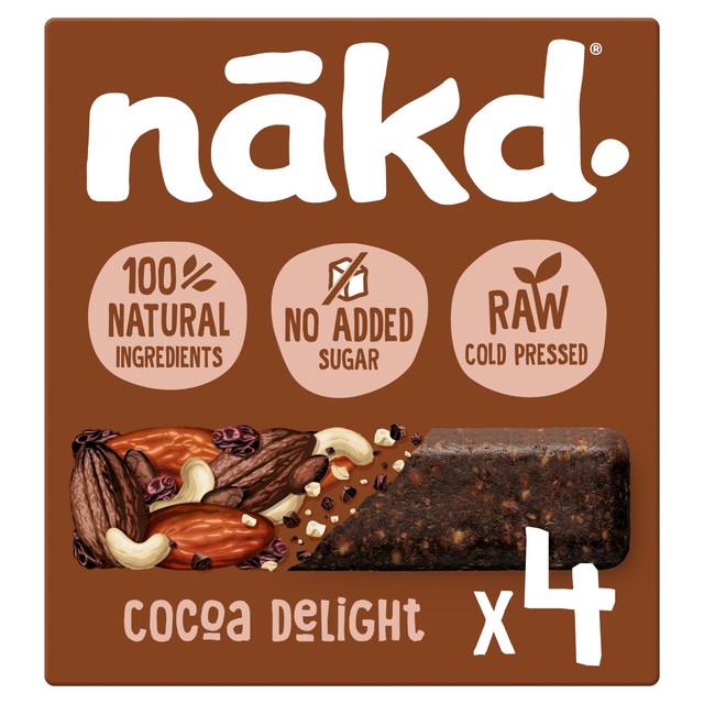 Nakd Cocoa Delight fruit and nut bars 4 x 35g multipack, imported from the UK