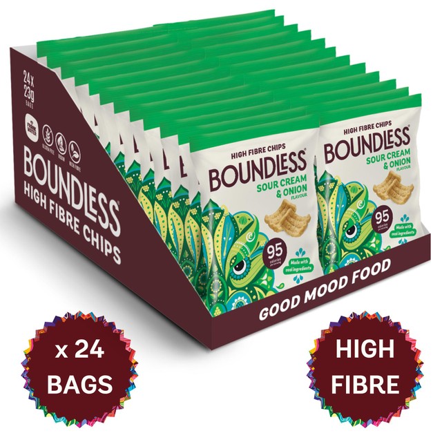 Boundless sour cream and onion crisps 24 x 23g multipack - British product