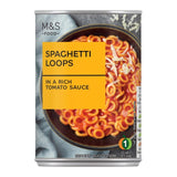 M&S spaghetti loops in tomato sauce 410g, imported from the UK