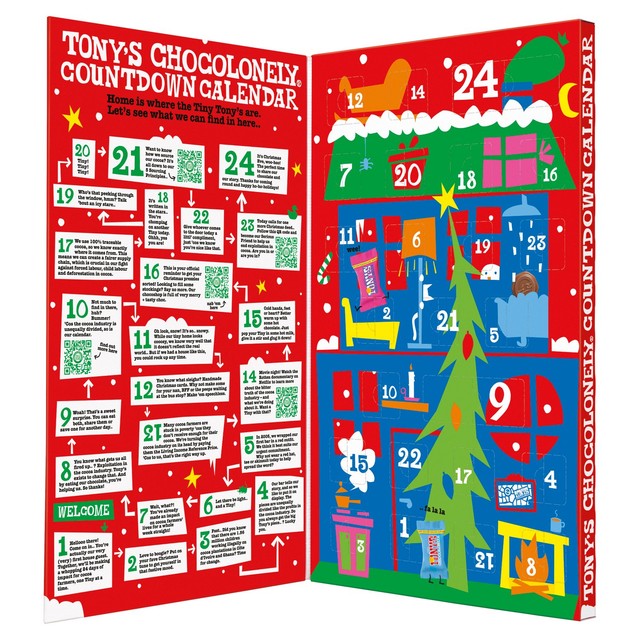 Tony's Chocolonely fairtrade chocolate advent calendar with mixed chocolates 225g (British brand)