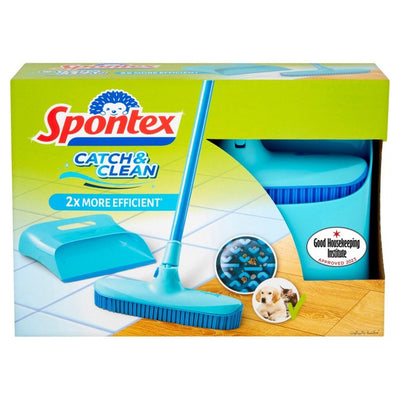 M&S Spontex Catch & Clean Indoor Rubber Broom and Dustpan Set- Buy online at McGrocer
