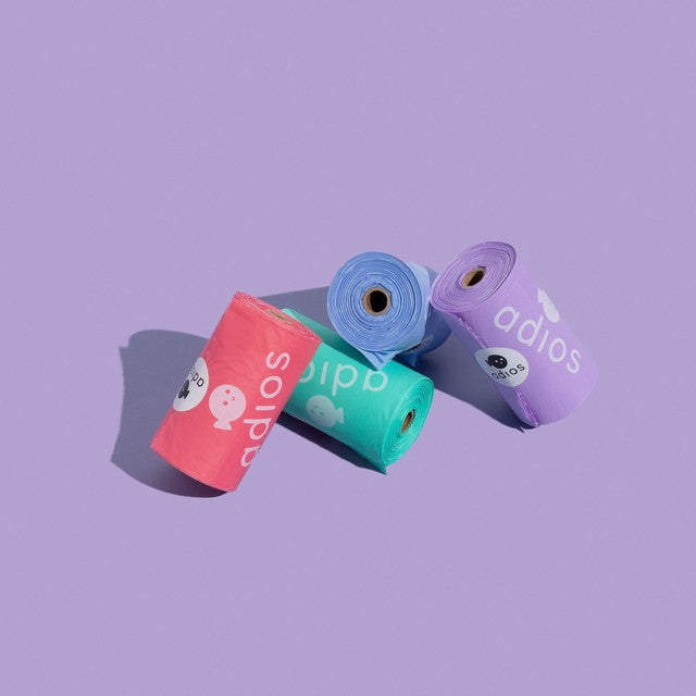 Adios compostable dog poo bags Rainbow - British product