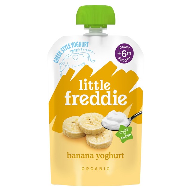 Little Freddie banana Greek style yoghurt baby food pouch 100g, UK version