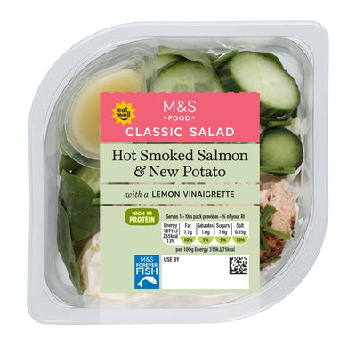M&S Salade chaude de saumon fumé et de pommes de terre nouvelles avec vinaigrette au citron 340g - Acheter en ligne sur McGrocer