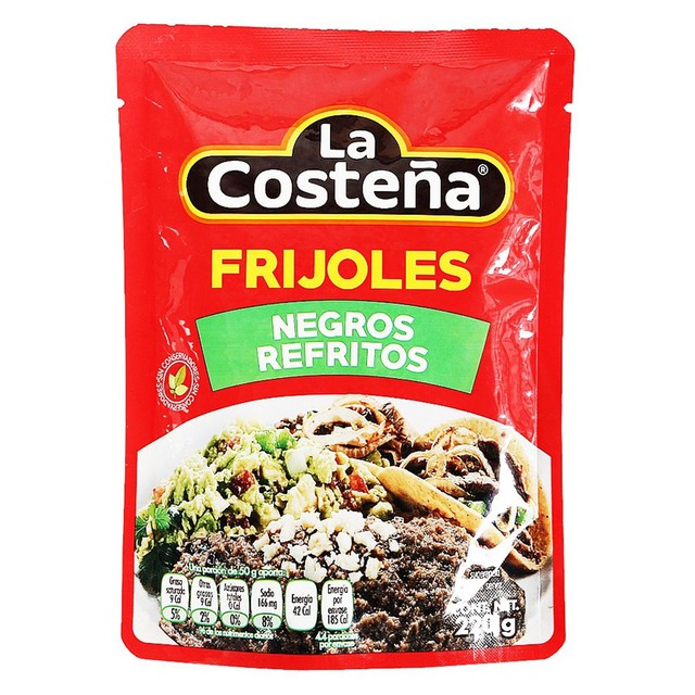 La Costena black refried beans pouch 220g, UK version