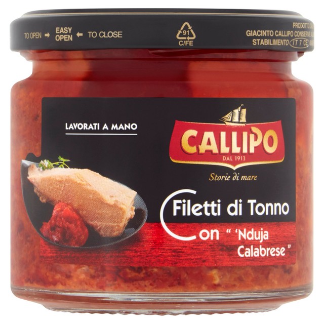 Callipo yellowfin tuna with nduja in olive oil jar 170g, imported from the UK