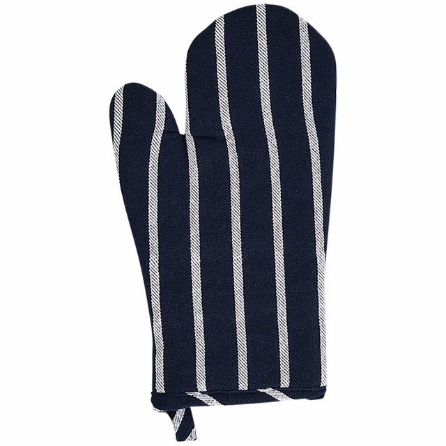 M&S Butchers Stripe oven glove in navy, imported from the UK