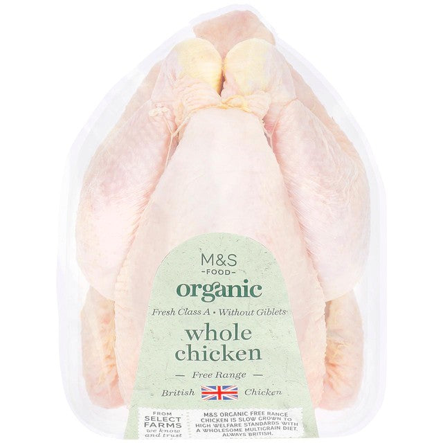 M&S Organic Free Range Whole Chicken 1.8kg, imported from the UK