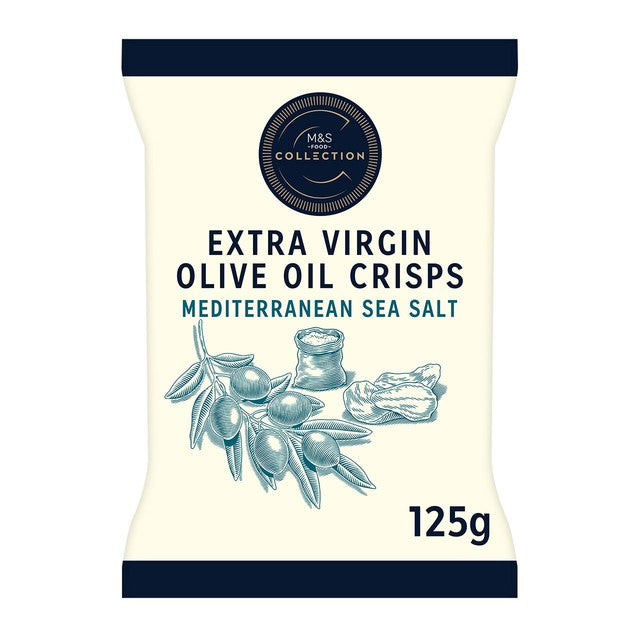 M&S olive oil crisps with sea salt 125g, imported from the UK