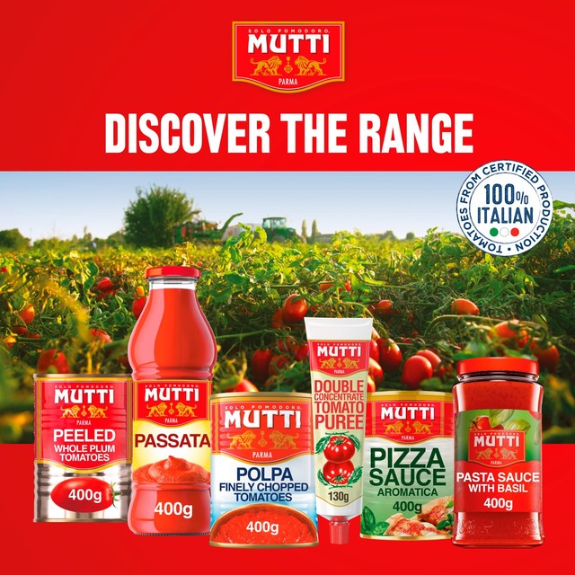 Mutti basil and oregano pizza sauce can, UK version